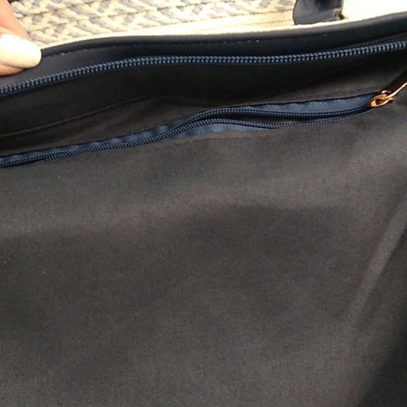 Woven straw like navy & cream NWOT Cottage Core shoulder or handbag purse - Picture 4 of 11